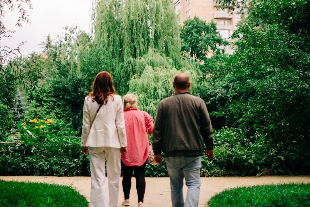 senior couple smiling in garden