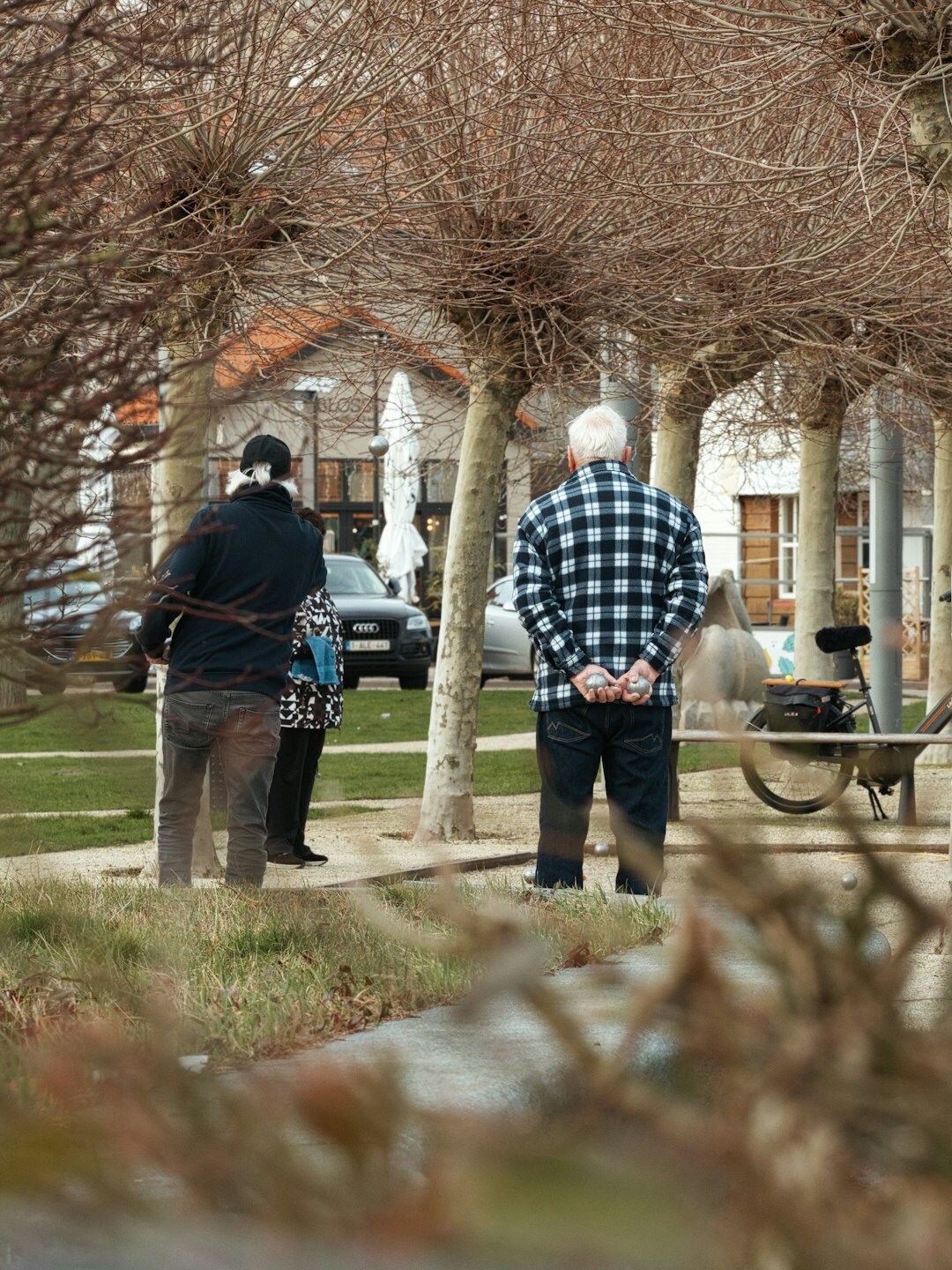 senior couple walking in neighborhood